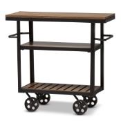 Baxton Studio Kennedy Rustic Industrial Style Antique Black Textured Finished Metal Distressed Wood Mobile Serving Cart